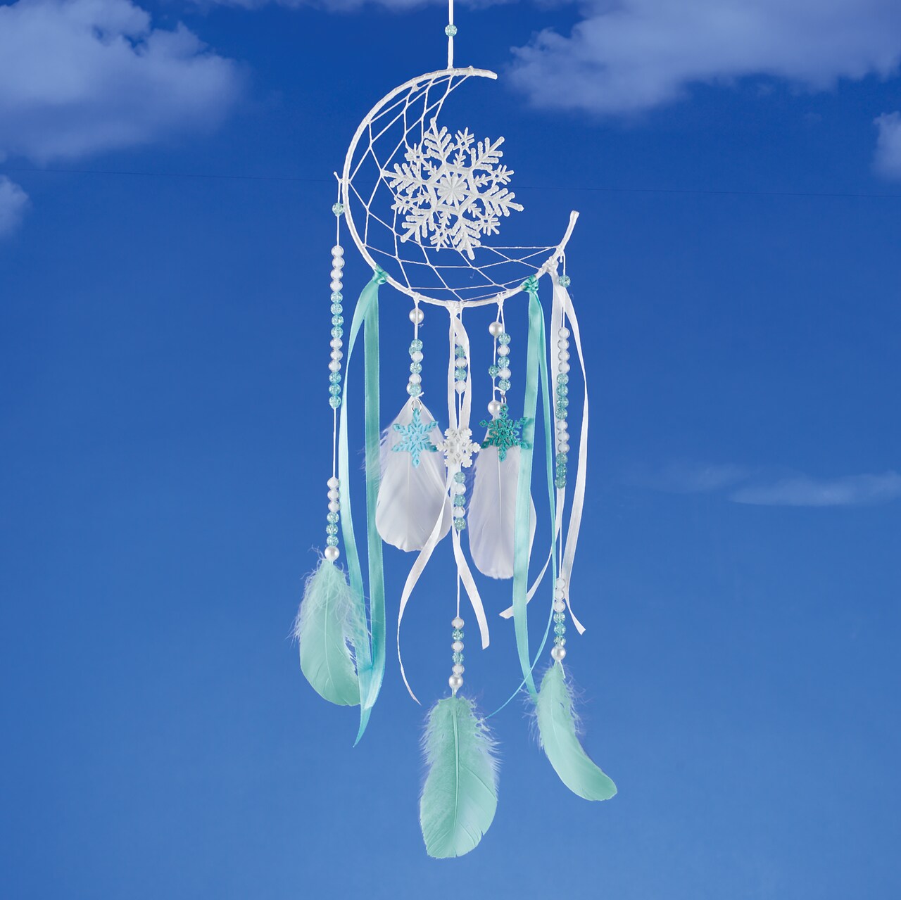 Collections Etc Beautiful Snowflake Feather Hanging Dreamcatcher